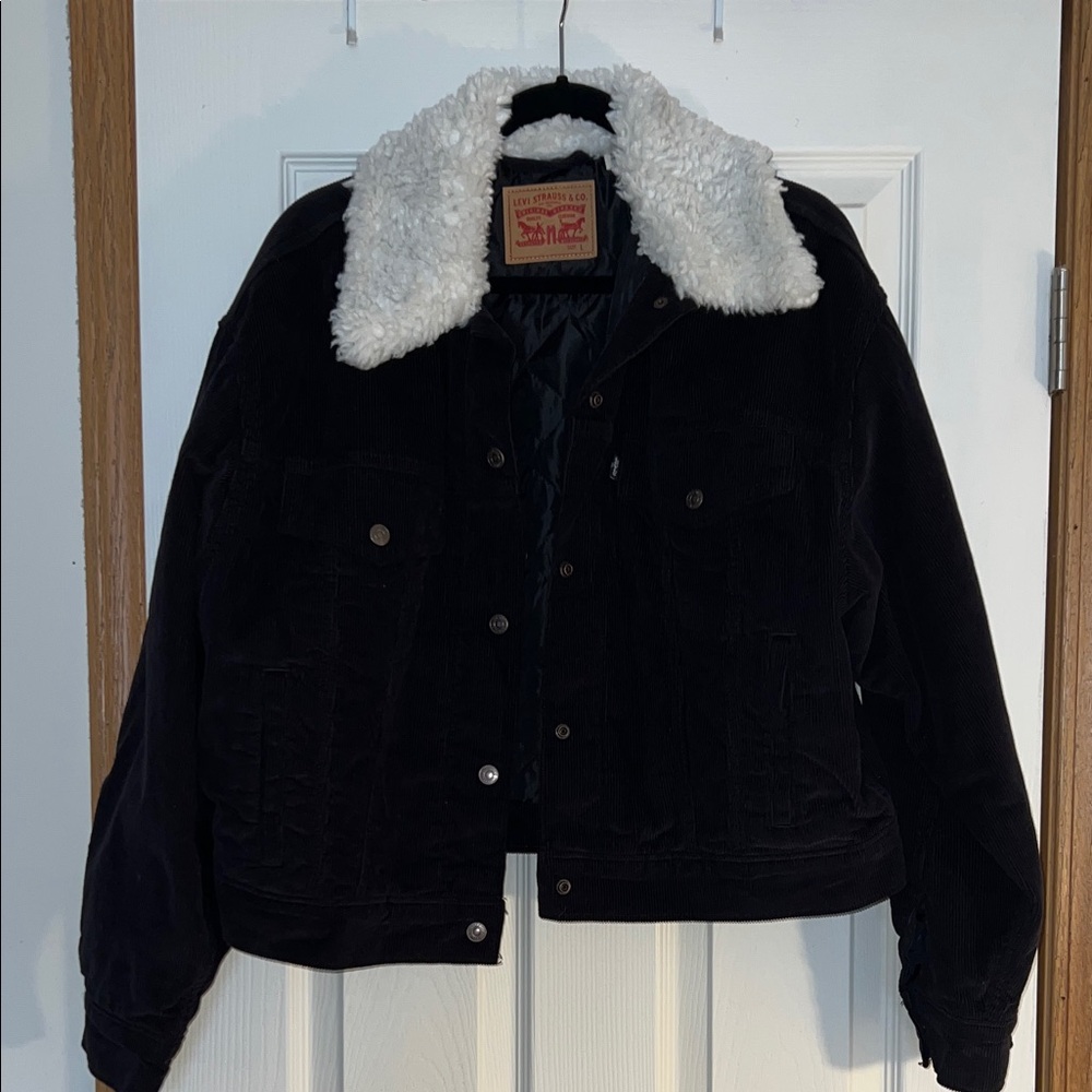 Levi's Black Corduroy Jacket with White Sherpa Collar